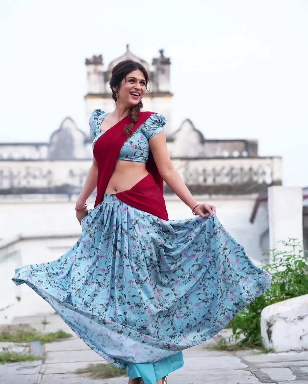 South Indian Traditional Blue Lehenga Choli Shraddha Das